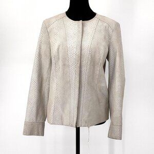 Alfani Leather Jacket Womens M‎ Snake Embossed Print Zip Cream Full Zip